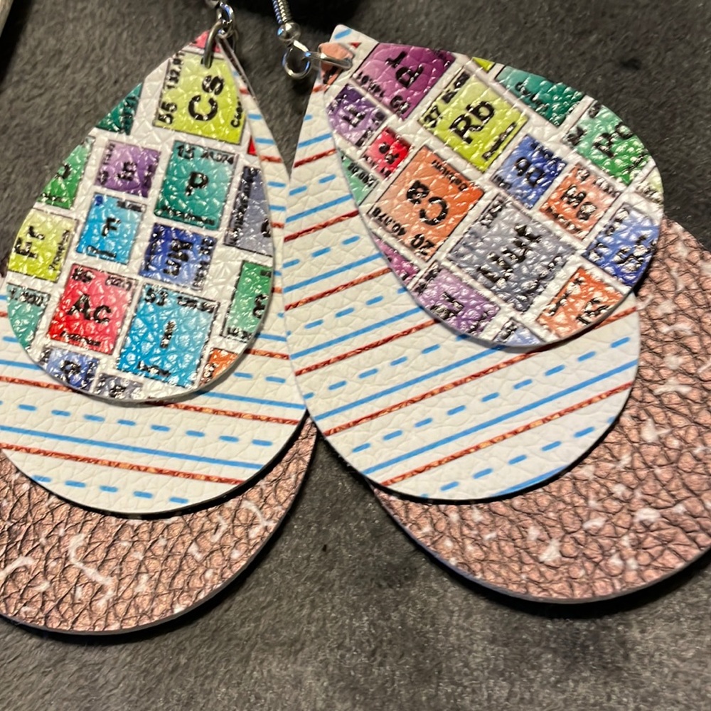 Colored Metallic Periodic Table 2 Sided Pierced Earrings SUPPORT Lab Rats 🤣